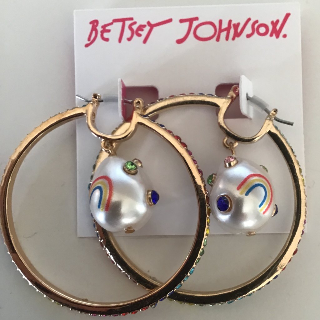 Betsey Johnson New Hoop And Pearl Rainbow Earrings
